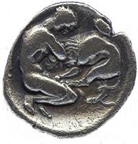 #24. Greek, Diobol with Herakles fighting the Nemean Lion